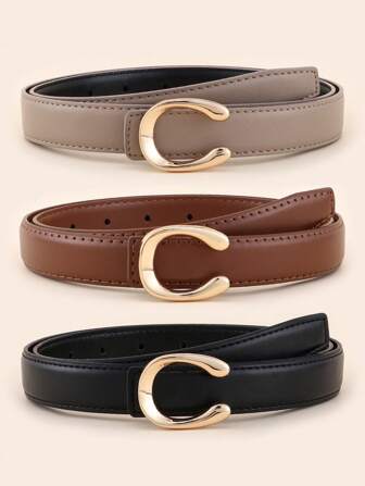 Letter Decoration Alloy Buckle Women's Casual Commuter & Streetwear Fashion Versatile Belt Summer, School Fall, Autumn, Halloween