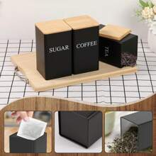 1pc Customized Storage Tin Can With Bamboo Lid, Square Tea, Coffee, Candy, Spice Metal Container, Kitchen Storage, Housewarming Party Gift