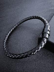 1 件扣男士 PU 皮革手链，钛钢朋克编织腕带圣诞新年情人节节日礼物