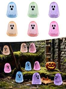 6 piezas Decoraciones de resina con fantasmas luminosos y lindos, fantasmas luminosos creativos para Halloween que brillan en la oscuridad, decoraciones DIY colgantes de fantasmas pequeños, ornamentos de paisaje en miniatura, decoraciones de fiesta con fantasmas y calabazas