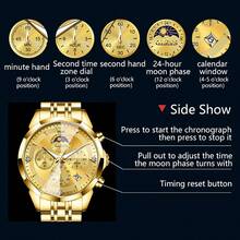 OLEVS. OLEVS Watches For Men Business Dress Luxury Casual Chronograph Multifunction Analog Quartz Stainless Steel Waterproof Luminous Moon Phase Date Men Wrist Watches Reloj Para Hombre - 金色 - 查看 5