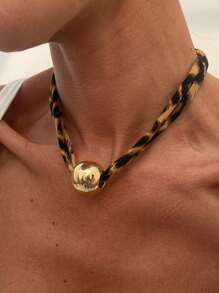 1pc Leopard Printing Necklace, Heart Bow Star Pendent Necklace, Winter Necklace, Daily Accessory, Dating, Party Necklace, Woman Gift Valentines,Mom,Mother,Mother's Day,Gift