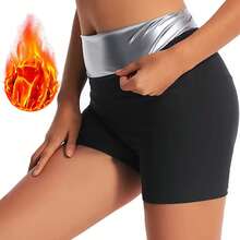 1 件女式高腰运动短裤，纯色针织面料，高弹力，适合女性运动、健身、跑步、瑜伽、桑拿、健身短裤、女士运动服 - 銀色 - 查看 2