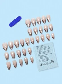 30 piezas de uñas postizas cortas con forma de almendra, set de uñas con diseño de estampado de leopardo y estilo francés de ojo de gato, adecuado para presionar las uñas, apto para uso en vacaciones, fiestas, con amigos, citas y uso diario