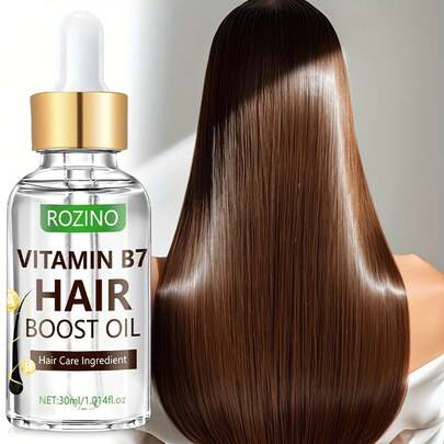 ROZINO Vitamin B7 Hair Boost Oil For Women With Jojoba Oil - Liquid Hair Treatment For Dry Hair, Enriched With Vitamins A, E & B1, Moisturizing And Strengthening, Promotes Shiny Hair - 30ml/1.014fl.Oz