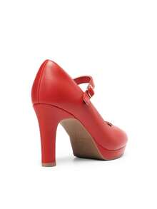 Women's High Heels Mary Jane Pumps Round Close Toe Elegant Classic Comfortable Low Platform Office Work Dress Shoes - Đỏ - Xem 8