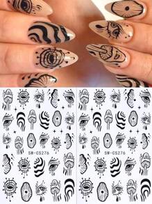 Pegatinas para uñas de diseño de Halloween en 3D, 2 piezas, con diseños de dibujos animados, líneas irregulares de grafiti, setas, ojo maligno, lágrimas del diablo, estrellas, para decoración de manicura y uñas para salón, accesorios DIY Y2K de otoño e invierno