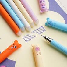 5/10 piezas de bolígrafos borrables con diseños de animales lindos, tamaño mediano, recargables, lavables, tinta azul/negra de 0.5 mm, de plástico, para útiles de oficina y escolares, regalos de maestros, estilo casual, útiles escolares, de vuelta a la escuela