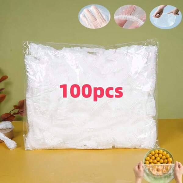 100 Pcs Disposable Food Cling Film Cover Shower Head Cover Multi-Purpose Disposable Shrink Bag Disposable Shoe Cover Thickened Kitchen Cling Film Household Refrigerator Refrigerated Food Preservation Cover Elastic Telescopic Cover