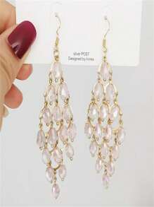 1 Pair Bohemian Elegant Crystal Long Tassel Earrings For Women, 925 Silver Pin, Suitable As Gift For Friends And Travel In Spring/Summer