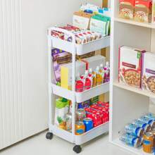 3 Layer/ 4Layer Plastic Rolling Utility Cart With Handle Storage Trolley For Office, Living Room, Kitchen, Movable Storage Organizer With Wheel