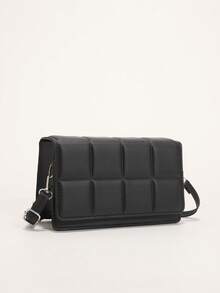 Mini Minimalist Plaid Crossbody Bag, Designer Style Ladies Shoulder Handbags - Black - View 5