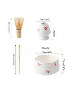 1pc/2pcs/4pcs/5pcs Cherry Blossom & Matcha Bowls Set, Japanese Tea Set Includes Matcha Bowl With Spout, Bamboo Matcha Whisk, Matcha Scoop, Whisk Stand, Stainless Steel Sieve, 5-Piece Perfect Matcha Set Back To School