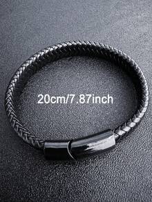 1 件扣男士 PU 皮革手链，钛钢朋克编织腕带圣诞新年情人节节日礼物
