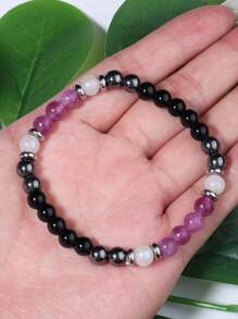 YAUKIA Bracelet de perles de 6 mm en pierre de lune spodumène tourmaline noire hématite. Bijou en pierres naturelles pour guérison émotionnelle, méditation, nouveaux départs et bonne chance. Cadeau pour femmes et hommes.