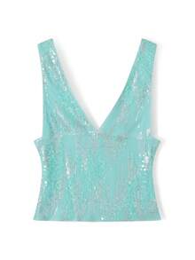 Women Y2K Sequin Tank Top Sparkly Sleeveless Deep V Neck Slim Fit Cami Crop Top Summer Backless Glitter Camisole Vests Shirts Party Club Going Out Tops Rave Outfits - màu xanh lá - Xem 9