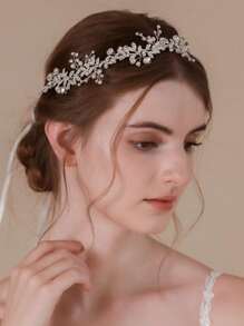 1 Stück Haarband mit Strass-Blatt- und Kunstperlen-Dekor, modischer Braut-Haarzubehör für Alltag, Hochzeit, Feste, Party-Dekoration