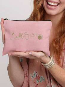 Coastal Wedding Makeup Bag – Hand-Drawn "Last Toast On The Coast" Design With Tropical Elements – Polyester Pouch For Brides & Bachelorette Parties Graduation Back To School Supplies