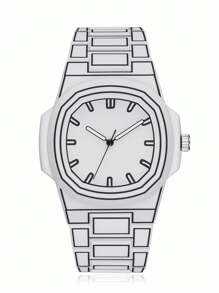 1pc Black, White & Green Men's Cartoon Line Quartz Wrist Watch, Fashionable Creative Minimalist Design, Suitable For Business, Casual, Sports, Gift For Men