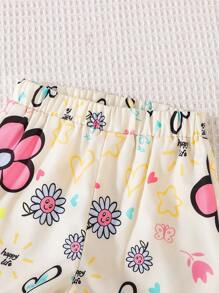 2pcs Baby Girls Floral Print Shirt + Shorts Set, Cute Toddler Outfit For Summer