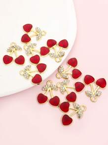 10 Stücke süße niedliche rote Kirsch Emaille Tropfenöl Anhänger mit glänzenden Strass-Einlagen, 6 Stile zierliche Fruchtform Zinklegierung Anhänger für DIY sommerliche, leuchtende Halskette, Armband, Ohrringe, Schlüsselanhänger, Handykette, Taschen Accessoire - Modeschmuck für Mädchen im Alltag, ideales Geschenk für Freunde