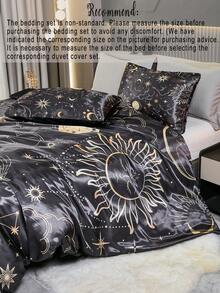 3 件套奢华提花床上用品，数码印花星月图案黑色背景（1 个羽绒被套 + 2 个枕套，不含填充物），个性化经典，柔软涤纶，适合主卧、客房，四季皆宜，送礼佳品 - 彩色 - 查看 5