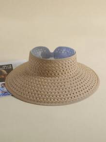 1pc Women's Lightweight Breathable Solid Color Hollow-Out Top Sunshade Hat With Wide Brim, Small Face, Foldable For Summer Outdoor Activities