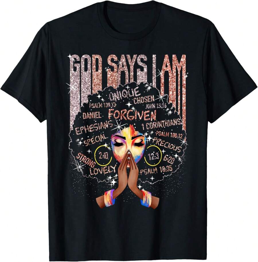 Camiseta de Orgullo del Mes de la Historia de la Melanina: Dios Dice que Soy Negra - Negro - Ver 1