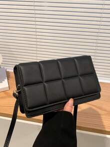 Mini Minimalist Plaid Crossbody Bag, Designer Style Ladies Shoulder Handbags - Black - View 2