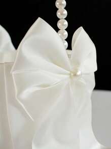 1/2pcs White Faux Pearl Wedding Flower Basket - White Bow Flower Basket, Satin Flower Basket, Suitable For Wedding Party Decoration, New Year Gifts, Decorative Gifts