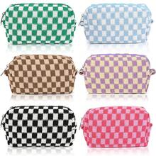 Checkered Makeup Bag Preppy Cosmetic Bag Bulk Blue Makeup Pouch Travel Toiletry Bag Organizer Cute Makeup Brushes Storage Bag Women Fashion - 6種顏色 - 查看 1