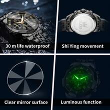 OLEVS. OLEVS Watches For Men Business Dress Luxury Casual Chronograph Multifunction Analog Quartz Stainless Steel Waterproof Luminous Moon Phase Date Men Wrist Watches Reloj Para Hombre - 全黑 - 查看 6