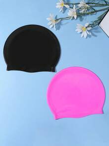 NOVDEARM 2 件装青少年硅胶泳帽，防水高弹力泳帽，无标志 - 彩色 - 查看 4