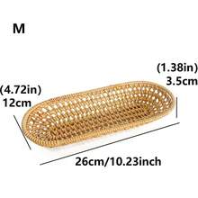 1pc 7.08/10.23 Inch Japanese Style Natural Rattan Bread Basket, Dessert Fruit Tray, Tableware Cutlery Storage Organizer Basket - Yellow - View 9