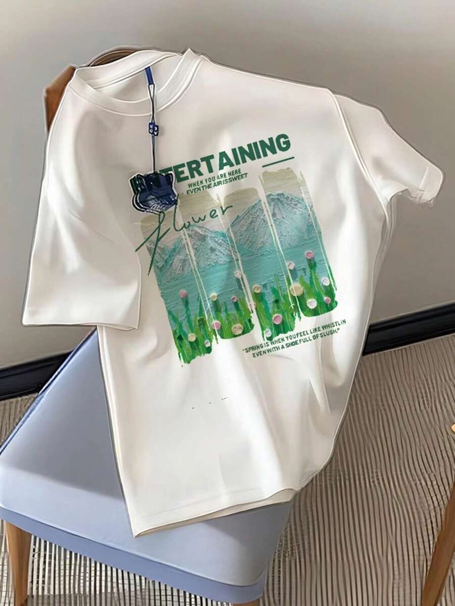 200g All Cotton Japanese Summer T-Shirt, Loose Crew Neck, Simple Print