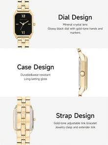 Anne Klein Women's Gold Quartz Bracelet Watch With Vintage Rectangular Case Elegant Stylish Gift Watch For Ladies With Black Dial And Adjustable Link Bracelet,AK/3774BKGB - Gold - View 5