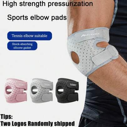1 miếng đệm khuỷu tay thoáng khí có thể điều chỉnh, ống bọc khuỷu tay có khả năng hấp thụ và hỗ trợ sốc bằng silicon, dây đai nén cho quần vợt, bóng rổ, cầu lông, golf, thể dục - Sợi polyester, khóa dán, bảo vệ bên trái hoặc bên phải, hai logo được giao ngẫu nhiên Phụ kiện tập thể dục