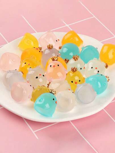 20pcs New Glow-In-The-Dark Gradient Crown Chicken [Random Color], Handmade DIY Resin Jewelry Decorations, Resin Crafts, Cream Clay Phone Case Craft Supplies, Miniature Landscape Ornaments, Pendant