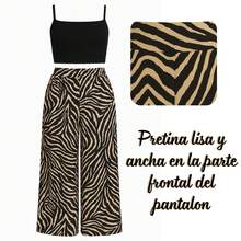 Conjunto Pantalón Pata De Elefante Y Blusa Selva Urbana Dama  Estampado de Cebra    Bohemio  Elegante  Sexy  Casual    Tela    Pliegos  Corte Alto    Conjunto 2 Piezas Pantalon Blusa Tipo Crop Top Animal Print  Playa  Noche de fiesta  Casa  Jardín  Sesión de fotos  Calle    Primavera, Verano, Otoño - Camel - Ver 2