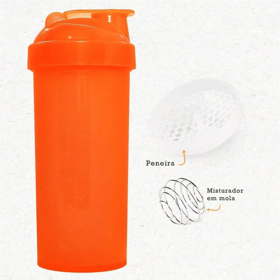 Shaker 700 Ml Whey + Spring + Strainer - Academia Treino - Neon Orange - View 1