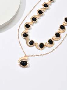 1pc Stylish Elegant Multi-Layer Acrylic Comma Pendant Necklace, Versatile - Multicolor - View 3