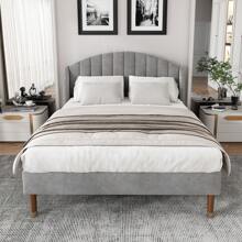 Letto imbottito dal design senza tempo, doghe in legno, facile da montare, velluto, rete a doghe in legno silenziosa e piedini di appoggio per una stabilità ottimale.