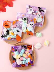 100 件卡通万圣节南瓜鬼蜘蛛蝙蝠自封礼品袋、饼干糖果袋、不给糖就捣蛋、派对礼品、各种图案的零食袋，适用于万圣节派对、万圣节装饰