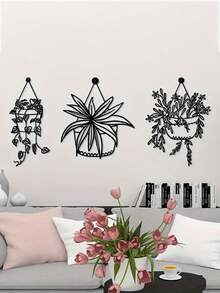 Set de 3 piezas de decoración de pared metálica: maceteros colgantes con diseño de hiedra, adecuados para interiores y exteriores, decoración fácil de colgar, regalo perfecto para Navidad, Acción de Gracias, inauguración de casa, Día de San Valentín - Negro - Ver 8