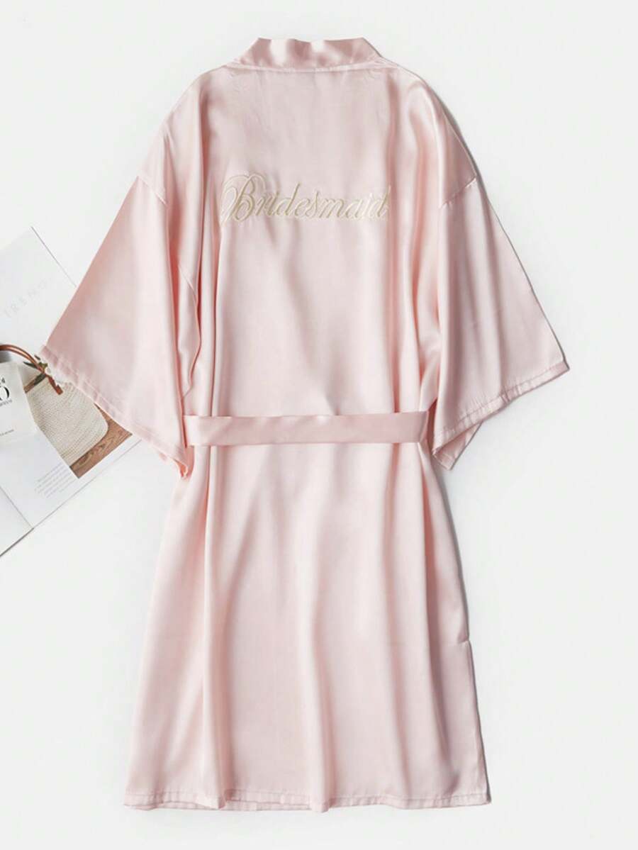 Bata de novia de la mañana la simulación de primavera de seda señoras vestido de novia salón de bodas foto de la dama de honor grupo de hielo bata de seda femenina verano - Rosa Pálido - Ver 1