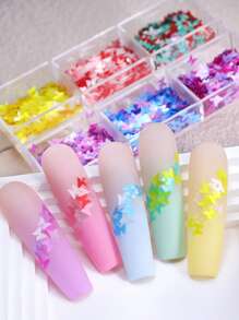 6 Packungen falsche Perlen in gemischten Farben, Schmetterling-förmiger Nagel Glitzer für DIY Nagelkunstdesign