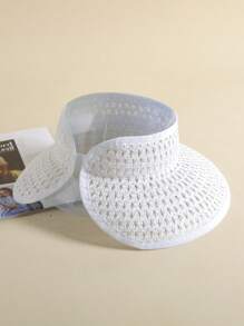 1pc Women's Perforated Breathable Solid Color Sun Hat, Large Brim Design For Face Slimming, Foldable Sun Protection Hat, Essential For Summer Outings