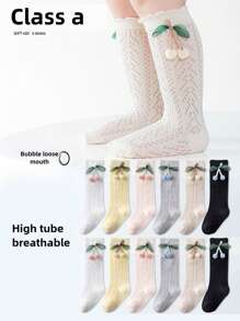 1 par de calcetines de malla decorativos con diseño de cerezas para bebés, cómodos y transpirables, calcetines de vestir para bebés, calcetines para niñas