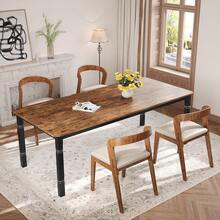 78.7" Large Industrial Dining Room Table For 6-8 People Rectangular Wood Kitchen Table Modern Farmhouse Dining Table Kitchen Dining Room Table With Heavy Duty Metal Legs ForKitchen, Living Room(Only Desk) - Black/Brown - View 3