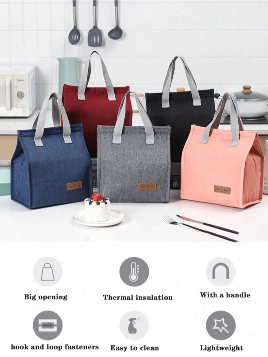 1pc Thermal Insulated Lunch Bag,Large Capacity Reusable Lunch Tote Bag With Waterproof Portable Design, Ideal For School & Office - Keep Your Food Fresh & Delicious, Bento Bag, Handheld Bag, Kitchen Picnic Summer Travel Essentials